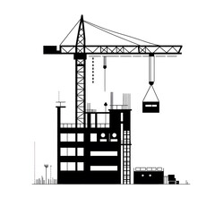 Construction Site with Tower Crane Illustration