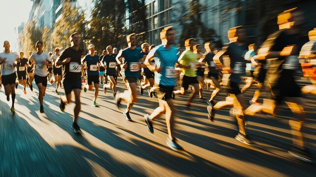 Energetic group of professionals running a charity marathon, enthusiastic and dedicated. Non-profit organizations, fitness events, community programs.