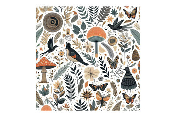 :Colorful Nature-Inspired Pattern design, white background