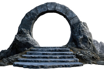 Stone archway with steps, white isolate background transparent background