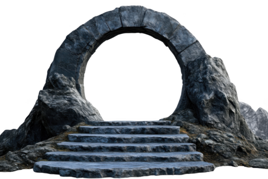 Stone archway with steps, white isolate background transparent background