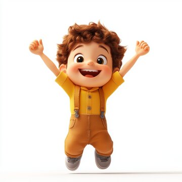 Happy Jumping Cartoon Boy 3D Illustration