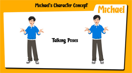 A teenager school boy cartoon character talking AKA Michael. Boy cartoon character