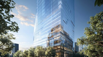Obraz premium Modern Tall Corporate Tower with Mirrored Glass Exterior