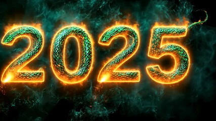 Festive scene: Chinese New Year 2025 with green snake and glowing fireworks, embodying spirit of lunar calendar, as fiery energy of new year unfolds in colorful and dynamic celebration.