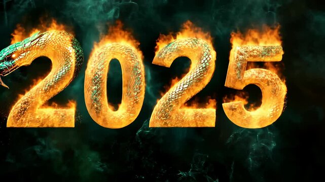 Festive scene: Chinese New Year 2025 with green snake and glowing fireworks, embodying spirit of lunar calendar, as fiery energy of new year unfolds in colorful and dynamic celebration.