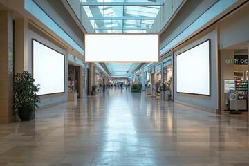 Empty shopping mall interior with bright natural lighting