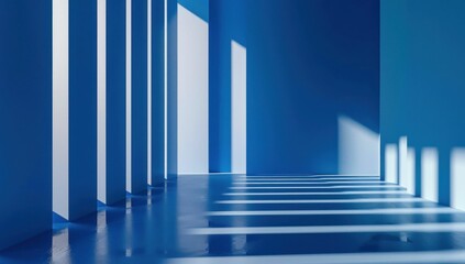 Naklejka premium Abstract interior space with blue walls and shadows creating a calm atmosphere
