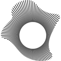 Radial wave sound lines. Circular frame. Sound circle ring. Wavy round frame. Radial rays symbol. Wavy geometric design element. Equalizers, radial spectrum.
