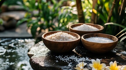 Spa Setting with Salt and Tropical Flowers