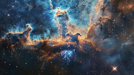 Obraz premium Illustration of a space cosmic background of supernova nebula and stars, glowing mysterious universe