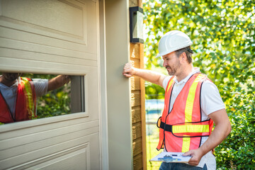 A men inspector or Fixing a garage door