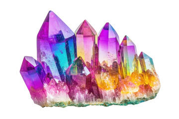 Colorful crystal cluster, white isolate background transparent background