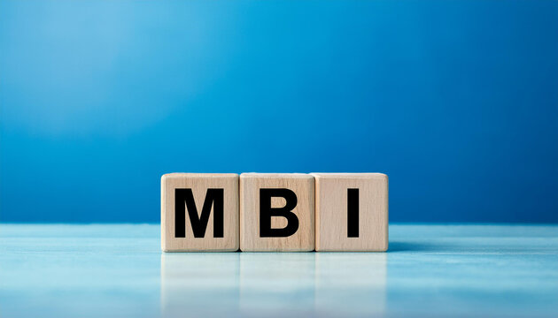 Wooden cubes with abbreviation MBI. Mind-Body Intervention. Molecular Biotechnology Institute.