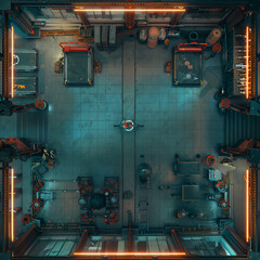 Cyberpunk Battle Map for DnD, Top-Down Tabletop Role-Playing Game Map, Futuristic Adventure Game Background, Virtual Tabletop RPG Asset for Sci-Fi Cityscapes and Urban Environments, High-Resolution Di