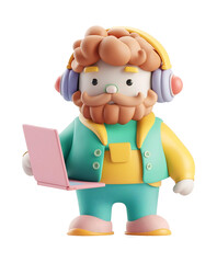 Cheerful Animated Character with Colorful Outfit and Headphones Engaged in Digital Activity