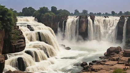 Obraz premium Dhuandhar (Dhuadhar ) waterfalls, Bheraghat, Jabalpur, Madhya Pradesh, INDIA 