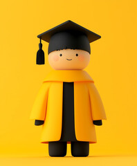 Stylized Cartoon Graduate in Bright Yellow Background Celebrates Achievement