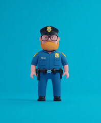 Playful Cartoon Police Officer with Exaggerated Features and Bright Blue Uniform