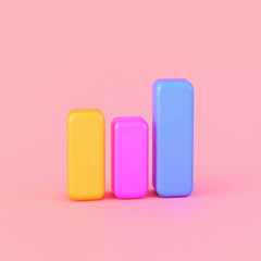 Minimalist Progression, Three Colored Bars in Small, Medium, and Large on a Soft Pink Background