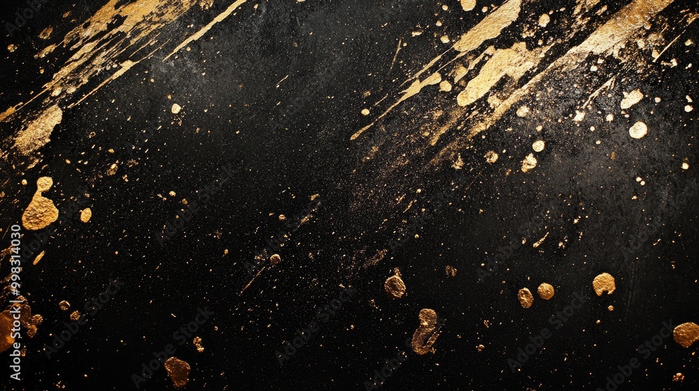 Aufkleber abstract backdrop featuring metallic paint splatters against a dark surface creating a high contrast