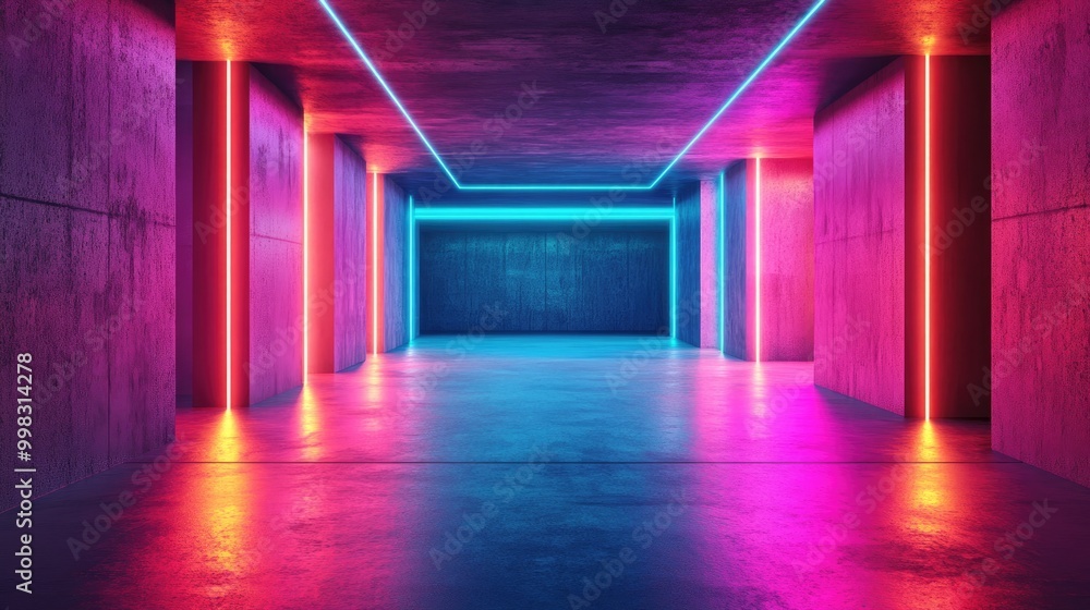 Aufkleber futuristic abstract architecture featuring a 3d rendering with neon lighting and a spacious concrete