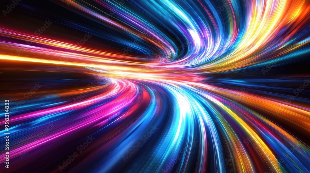 Poster abstract vibrant neon motion blur background featuring light speed and hyperspace effects with color