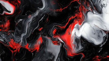 Artistic marble or painting effect Surrealistic HDR high contrast Digital abstract illustration featuring vibrant fluid art in black white and red