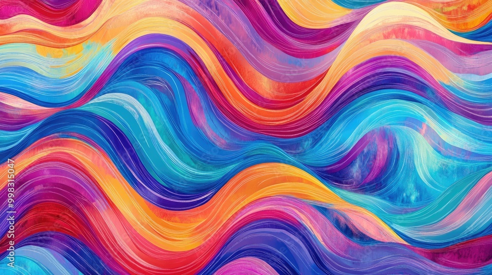 Poster psychedelic wave texture featuring rainbow ripples and surreal twists colorful abstract artwork in a