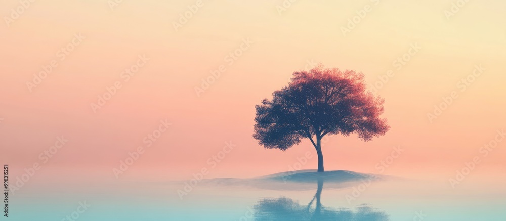 Poster surreal illustrated tree concept featuring a gradient background and creative filter effects with sh