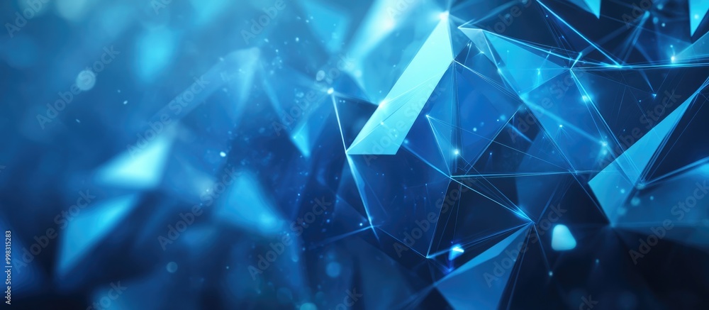Poster abstract low poly background with blue polygonal triangles and a cyber tech theme