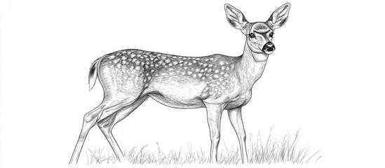 Realistic 2d illustration of a deer in a line drawing style