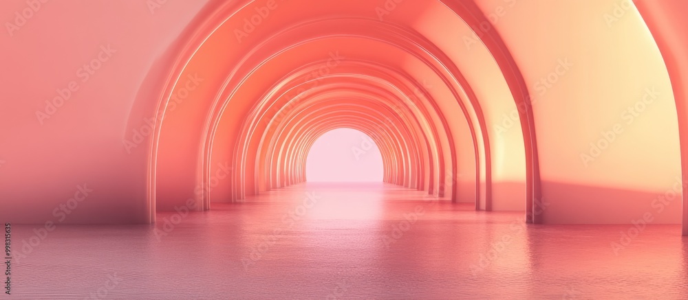Aufkleber surreal 3d rendering of an abstract arch tunnel featuring a peach pastel color palette conceptual il