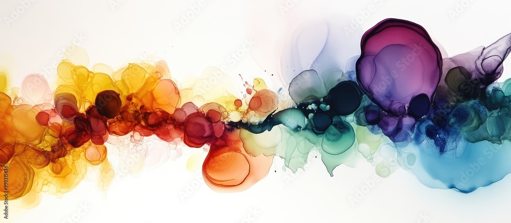 Poster abstract artwork created with alcohol ink on paper featuring a surreal and ambiguous theme that evok