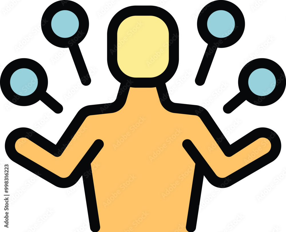 Poster man juggling multiple tasks, symbolizing multitasking and time management
