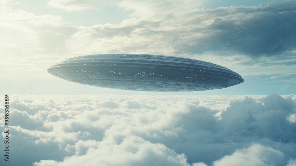 Poster an alien spacecraft remains suspended in the sky above the clouds creating a captivating scene of in