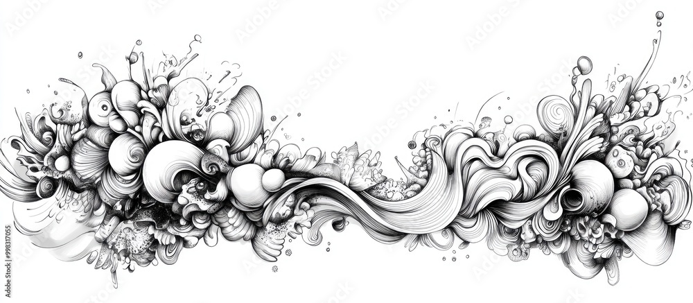 Poster surrealistic abstract doodle design for a coloring book featuring imaginative elements on a white ba