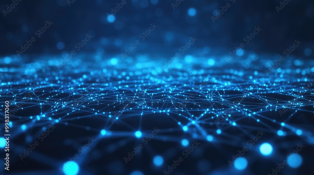 Poster digital landscape featuring a blue backdrop representing the connection between cyberspace data and 