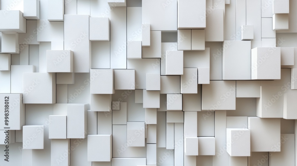 Poster an artistic composition of randomly shifted white cube boxes creates an intriguing backdrop presenti