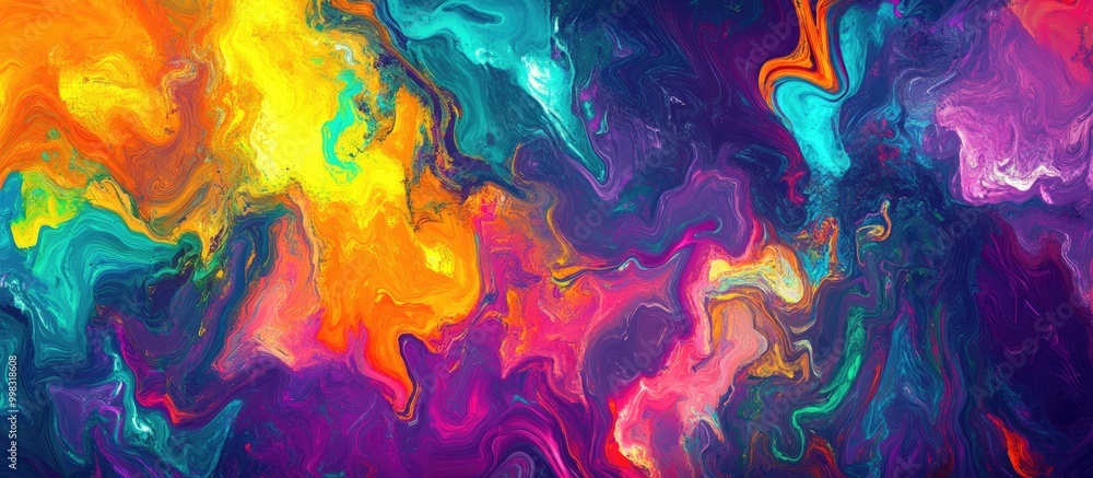 Poster vibrant abstract background featuring chaotic colorful textures visual art with a psychedelic and su
