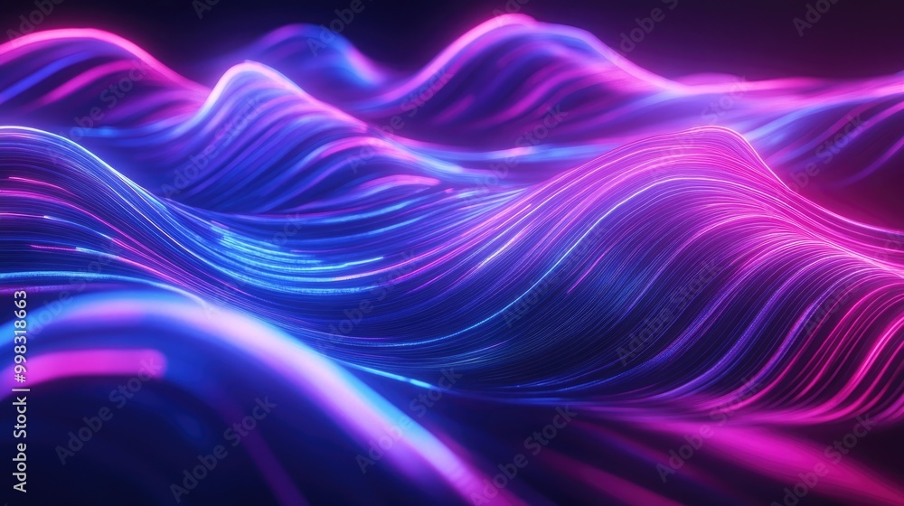 Aufkleber abstract futuristic backdrop featuring luminous neon lines with waves in rapid motion
