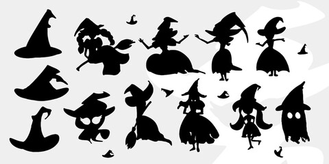 Set of Halloween Witch Hand Drawn Clipart in Vector