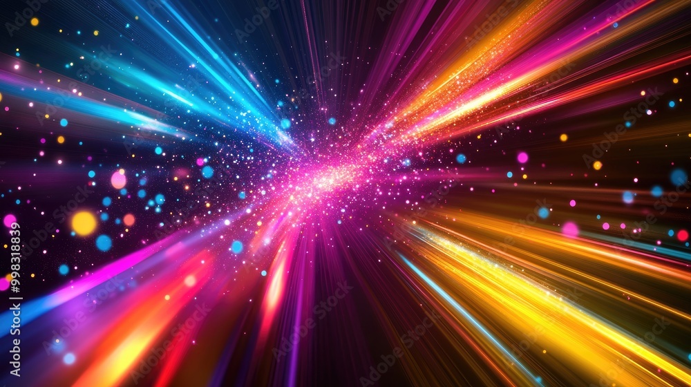 Poster abstract vibrant neon motion blur background featuring light speed and hyperspace effects with color