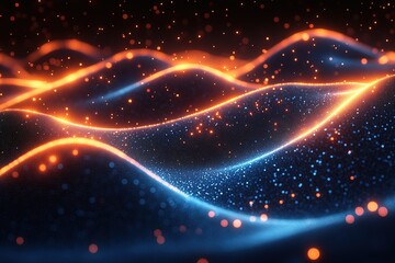 Obraz premium A blue and orange wave with a lot of sparkles