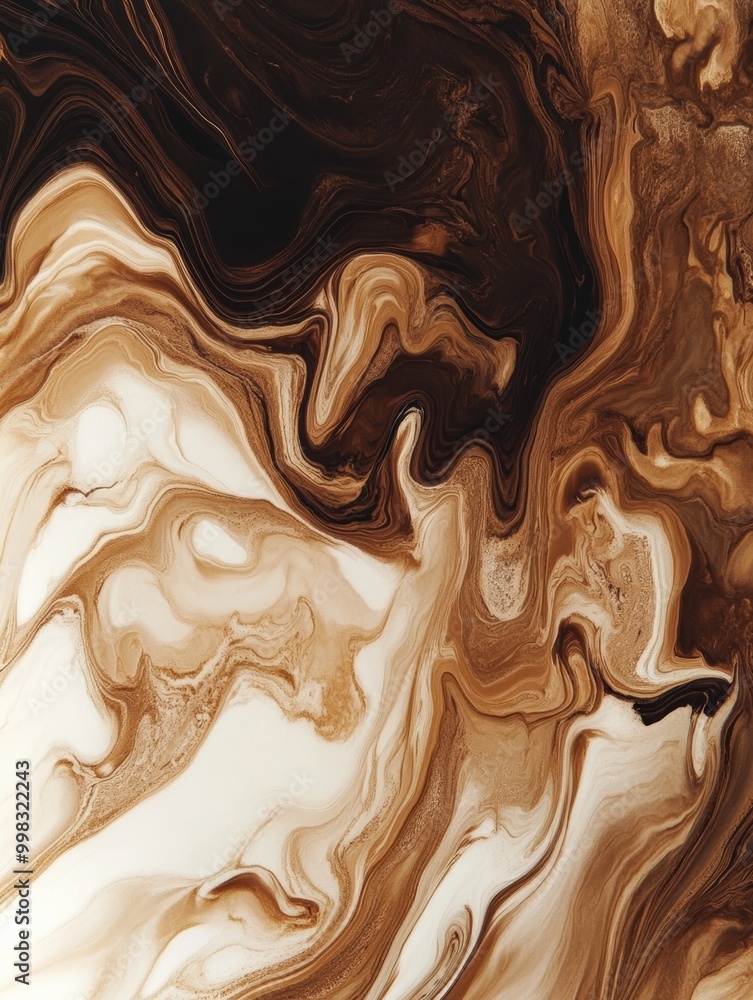 Poster swirling coffee and cream together forms a stunning marbled abstract pattern in rich brown and cream