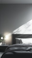 A stylish bedroom interior with a minimalist design.	
