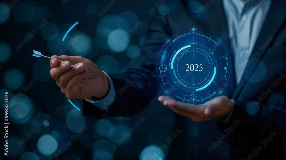Poster a man is holding a key and pointing to a circle with the number 2015 on it