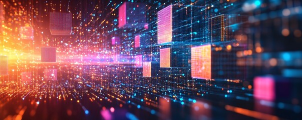 Digital backdrop showcasing vibrant big data visualization, intricate patterns, and dynamic colors, ideal for tech presentations and digital art.