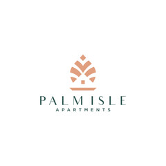 palm house tree home logo vector icon illustration, Tropical Home Icon Flat Graphic Design
