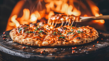 Freshly Baked Delicious Pepperoni Pizza with Melted Cheese and Basil